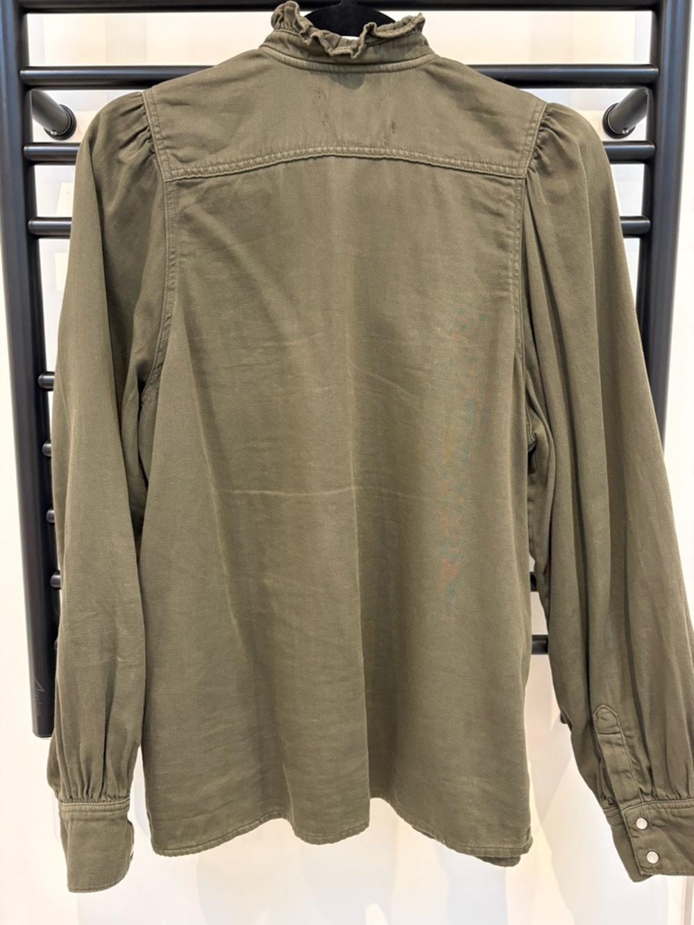 ba&sh Axelle olive Ruffle-Neck button front shirt - Picture 12 of 15